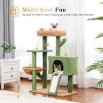 ZUN Cactus Cat Tree Cat Tower with Sisal Covered Scratching Post and Cozy Condo Cat Climbing Stand with 52187964