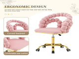 Pink Velvet Bubble Vanity Chair with Gold Base, 360&deg Swivel Height Adjustable Ergonomic Accent W3875P446136