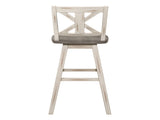 Pub Height Chairs Set of 2, Distressed Gray and White 360-degree Swivel Chair Solid Rubberwood B011P194916