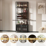 ZUN 82.7" Industrial Standing Wine Rack with Glass Rack Tall Freestanding Floor Bar Cabinet WF325111AAB