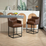 ZUN House Hold Counter Height Bar Stools Set of 2, Modern Square Bar Stool with Back, Black Metal W1588P191204