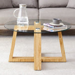 ZUN Modern practical circular coffee tables. Made of transparent tempered glass tabletop and wood W1151P146796