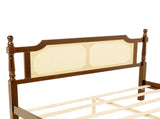 Queen Pine wooden Bed with Rattan Headboard and Footboard, with Central Enhanced Bed Platform,Walnut W504P269833