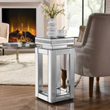 Mirrored End Table Square with Crystals Inlay, 2-Tier Modern Small Sofa Table with Storage, Silver W1005P249023