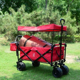 ZUN Collapsible Wagon Heavy Duty Folding Wagon Cart with Removable Canopy, 4" Wide Large All Terrain 89759554
