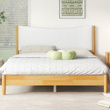 Queen Size Rubber Wooden , Solid Wooden Bed with Teddy Velvet Cushion Upholstered Headboard, W504P184308