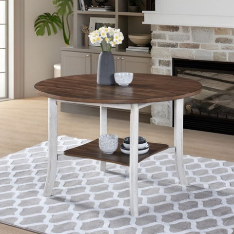 ZUN 45.7inch Round Dining Table With Shelf Height 30 inch Modern Farmhouse Retro Design W2537P211104