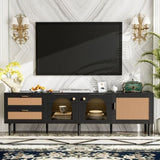 Rattan TV Stand with 3 Cabinets & 2 Drawers, Rattan-inspired Media Console Table for TVs up to 80'', N710P206015B