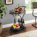 ZUN Black 2-Tier Bar Cart, Slide Bar Serving Cart, Retro Style Cart for Kitchen, Beverage Cart with W2167P177331