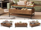 Lift Top Coffee Table 39.4 Inch Rectangle, Farmhouse Style with Hidden Storage & Lower Shelf, Sturdy T2398P411963