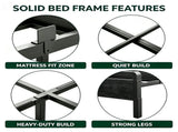 Queen Size Metal Wood Platform Bed Frame, 3-Panel Black Wood Grain Headboard with LED Light & 37766245
