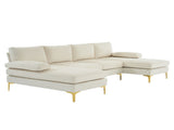 280*130*85 U-Shaped 4-Seat Linen Seat Frame Wooden Frame Back Iron Frame Golden Feet Indoor Modular 61904098