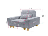 Gray Deep Seat Corduroy Armchair with Brushed Stainless Steel Cup Holder and Decorative Pillow, Cozy 56067805