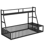 ZUN Twin Size Floor Bed Frame with Safety Fence, Metal Floor Bed with Desk and Storage Shelves, W1580P240068