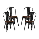 ZUN 2pc Contemporary Aesthetic Modern with Walnut Wooden Seat Industrial Metal Dining Chairs- High Gloss B011P238648