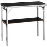 Folding Portable Bar Table with Carrying Case, Storage Shelf, and Black Skirt, 38.39" x 15.16" x 06288849