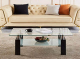 Tempered Clear Glass Coffee Table, 2-Layers Coffee Table Living Room Center Table 100x55x45 W1718P508650