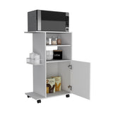 Modern Kitchen Cart 39" H, Single Door Cabinet, Four Wheels, One Side Shelf, White B097133125