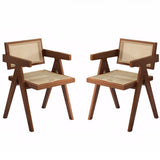 Modern Mid Century Dining Set of 2, Rattan Accent, Comfy Armchairs, Outdoor Wood W3101P314635