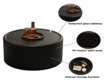 Black Round Coffee Table with Tempered Glass Top, PU Leather Body & Hidden Storage for Living Room, W3081P442392