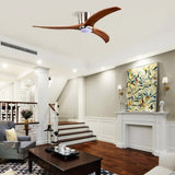 52" Flush Mount Ceiling Fan Solid Wood Blades Ceiling Fan With Light with Remote Control, Noiseless W1592P322639
