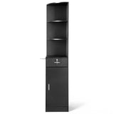 3-Tier Corner Salon Cabinet with 1 Door & 1 Drawer, 15mm E0 Grade Particleboard Matt Black, 75.2" H 45410209