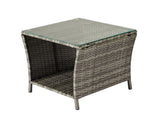 Outdoor Patio Wicker Side Table, Square End Table Bistro Coffee Table with Glass Top Storage Shelf 76160910