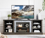 ZUN Large TV Stand TV Desk Rack with Faux Stacked Stone Surround,Media Console Table with Large W1758P187680