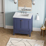 30" Bathroom Vanity with Sink, Fully Assembled Bathroom Sink Cabinet with Marble Countertop, Navy W1573P237849