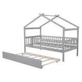 Twin Size Wooden House Bed with Twin Size Trundle, Gray 14298090