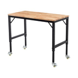 48" Heavy-Duty Adjustable Workbench for Garage, Rubber Wood shop table W/Metal Wheels, Hardwood W1422P218518