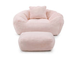 Giant Bean Bag Chair withFootstool, Oversized Bean Bag for Adults and Kids, Faux Fur Shell-Shaped W2677P306794