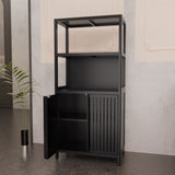 Black bamboo storage cabinet, separate bathroom cabinet with 2 doors, floor cabinet organizer for W2207P327620