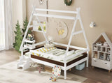 Full House Platform Bed with Stairs, Solid Wood Twin Bed Frame, Low Profile and Childlike Fun W1580P354720