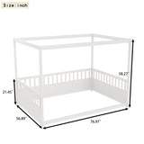 Full Size Canopy Bed Frame with Guardrails for Kids,Floor Bed Full with Four Poster Design,Kids W1858P252840