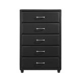 Contemporary Durable Black Faux Leather Covering 1pc Chest of Drawers Silver Tone Bar Pulls Stylish B01153394