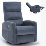 Manual Recliner Chair with Rocker and Swivel in Fabric for Living Room, Blue Grey W3224P289274