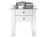 Modern and Contemporary Mirrored 2-Drawers Nightstand Bedside Table Silver 09093710