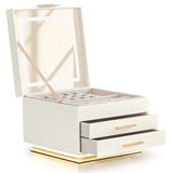 Elegant LED Jewelry Box with 3-Color Mirror Light & Ambient Glow White Cabinet & Pink Velvet 30731436