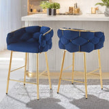 28'' Modern Counter Stools Set of 2,Dark blue Counter Stools with iron Frame,Soft back and N780P199861B