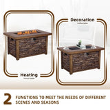 ZUN Best Choice Product 50,000 BTU Rectangle Fire Pit Table, Faux Woodgrain Top And Faux Stone Texture W2029120115