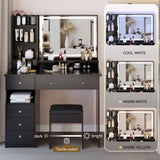 41" Large Size Left Drawer Desktop Vanity TableCushioned Stool, Extra Large Touch Control LED W3258P296794