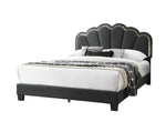 ZUN 1pc Queen Size Bed Charcoal Wool Fabric Floral Design Headboard w LED Fully Upholstered Platform B011P238975