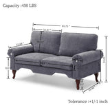 66-Inch Modern Linen Loveseat Sofa with Wooden Legs & Crystal button and Copper Nail, Tufted W1117P268788