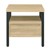 ZUN Oak and Black 1-drawer Accent Table B062P186480