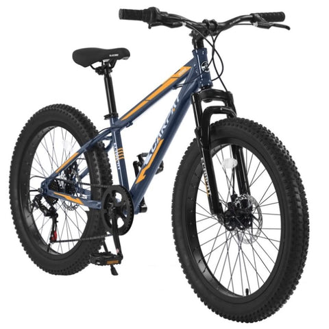 ZUN S24109 Elecony 24 Inch Fat Tire Bike Adult/Youth Full Shimano 7 Speeds Mountain Bike, Dual Disc W1856107355