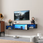 ZUN 65.35in Wall Mounted Floating TV Stand with 20 Color LEDs and Charging Station W331P242458