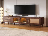 Rattan TV Stand with 3 Cabinets & 2 Drawers, Rattan-inspired Media Console Table for TVs up to 80'', WF324225AAP
