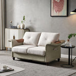 ZUN Living Room General Use Linen Fabric Faux Leather with Wood Leg Love Seat 52150154