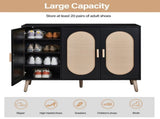 3-door vertical shoe cabinet particle board plastic rattan black frame original wood rattan 99856326